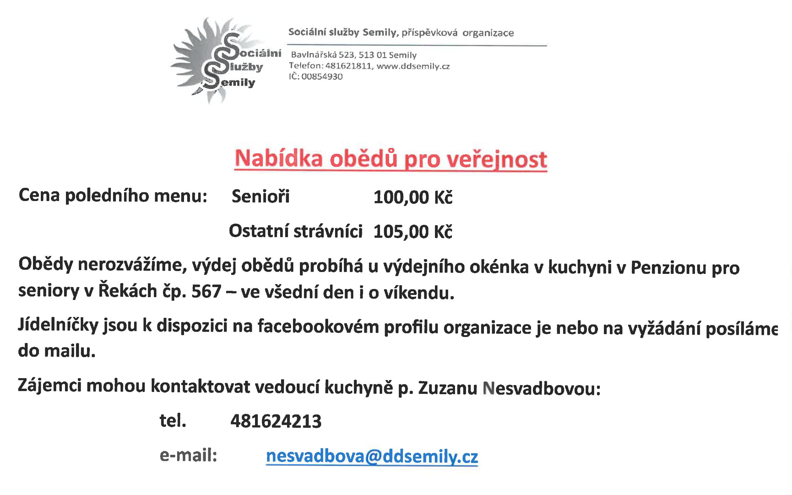 Nabídka obědů pro veřejnost